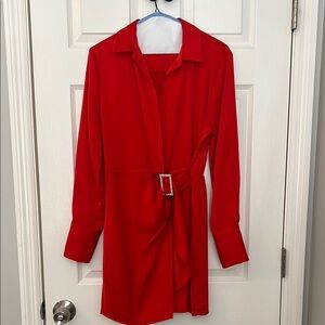 House of Harlow 1960 | Rhinestone Buckle Satin Wrap Mini Dress